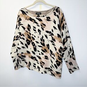 Express Sweater Leopard Cheetah animal print slanted hem size large